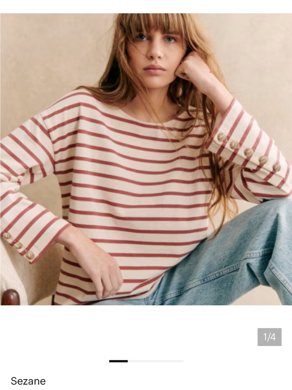 Sézane Striped Long-Sleeve Sue Mariniere Top Ecru/Rosewood